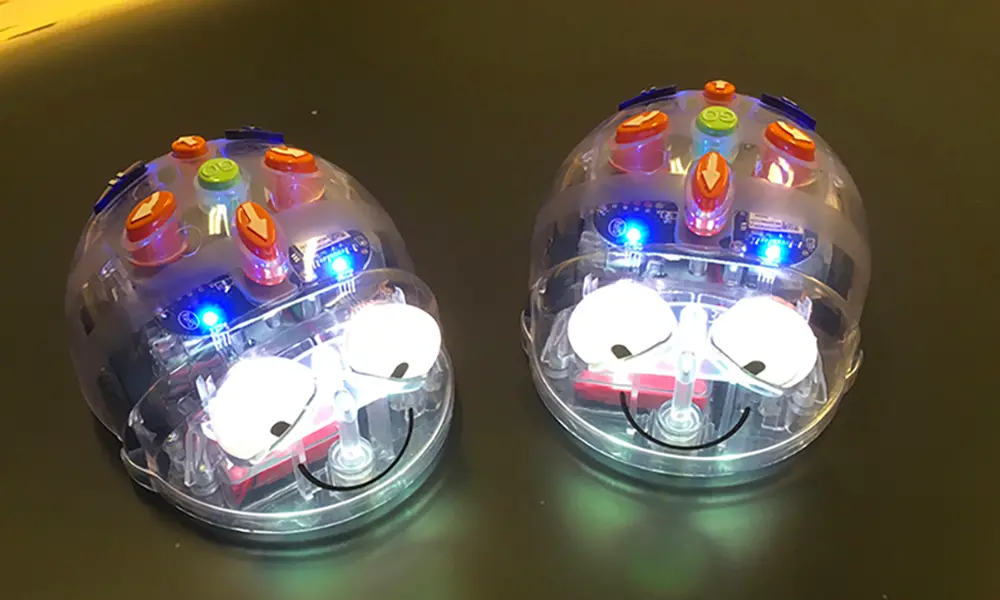 Foto på två BlueBots-robotar.