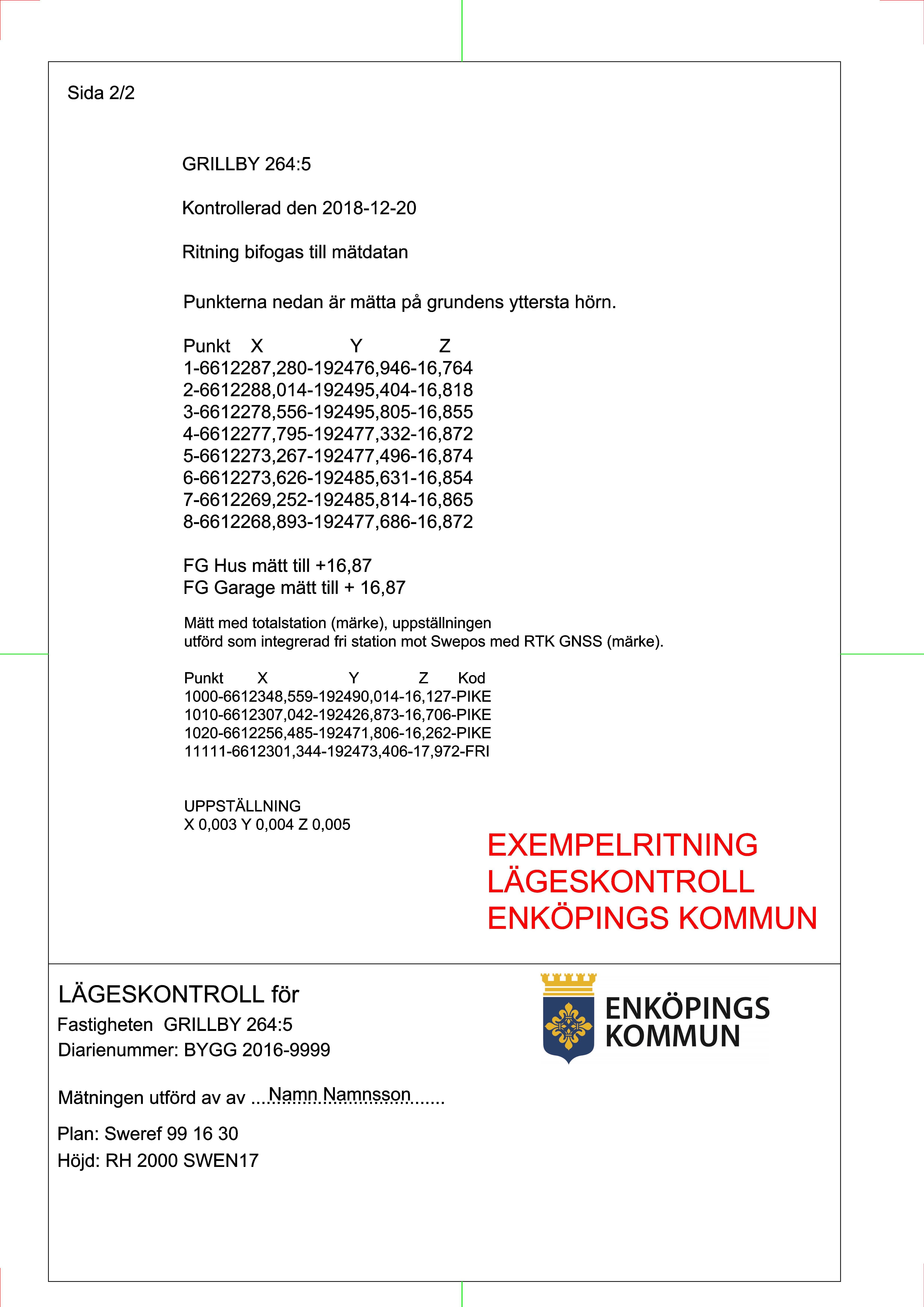 Bild på exempel över hur en lägeskontroll kan se ut. Se beskrivning innan bilden.
